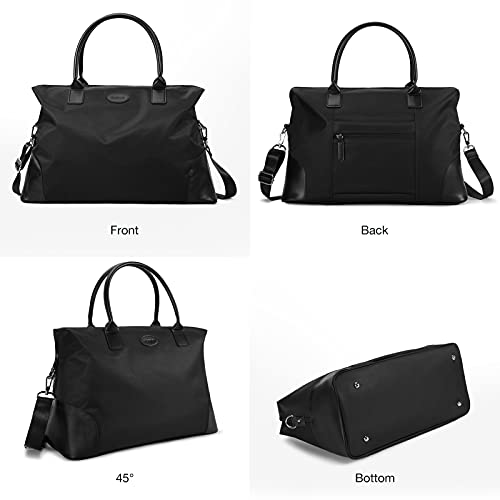 ECOSUSI Duffle Bag Weekender Bag Nylon Overnight Bag Travel Tote Carry On Bag with Trolley Sleeve for Travel, Sports, Black