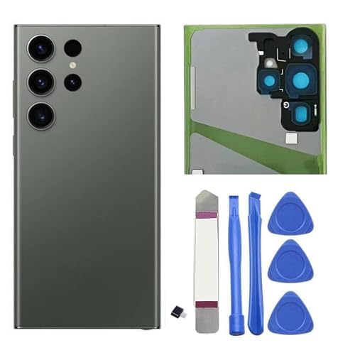 Galxy S23 Ultra Verre arrière de rechange pour Samsung Galaxy S23 Ultra, avec ruban adhésif préinstallé et objectif de l'appareil photo + kit de réparation, vert