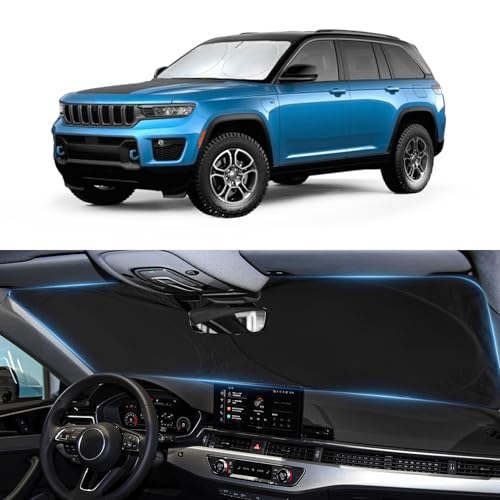 Image of Custom fit Jeep Cherokee Windshield Sunshade for Cherokee 2014-2024 2025 Trailhawk,Overland, Limited, Altitude Accessories (Not for Jeep Grand Cherokee) Shade Cover for Windshield Screen Sun Visor