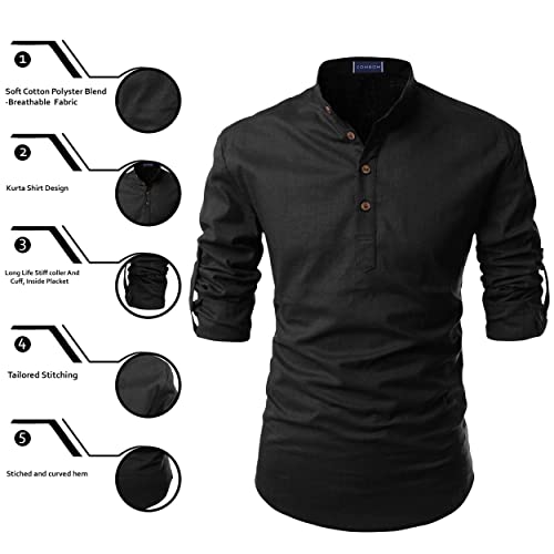 Image of Zombom Men's Solid Cotton Polyester Blend Casual Regular Fit Mandarin /Chinese Collor Full Sleeve Kurta Shirt for Men