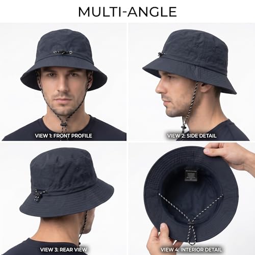 Image of Kraptick Adjustable Bucket Hat for Men - Wide Brim Sun Protection Safari Hat with Chin Strap for Outdoor, Fishing, Hiking, Trekking & Travel - Breathable Summer Boonie Cap