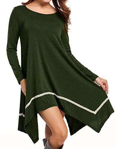 Meaneor Shirt Dress for Women, Womens Long Sleeve Casual Irregular Hem Loose Tunic Shirt Dress-Valentine's Days Gift for Her(Army Green,M)