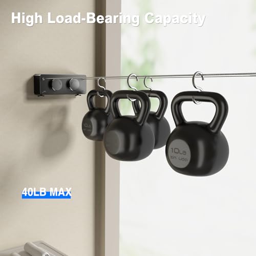 Image of MUSTORN Retractable Twin Clothesline Indoor, Non-Sagging Outdoor Clothes Line Retracting Heavy Duty Clothes Drying Laundry Line Wall Mounted Stainless Steel Line-13.8Feets(Double Line-Black)