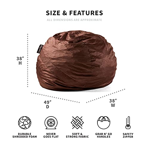 Image of Big Joe Fuf Large Foam Filled Bean Bag Chair with Removable Cover, Cocoa Lenox, Durable Woven Polyester, 4 feet Big