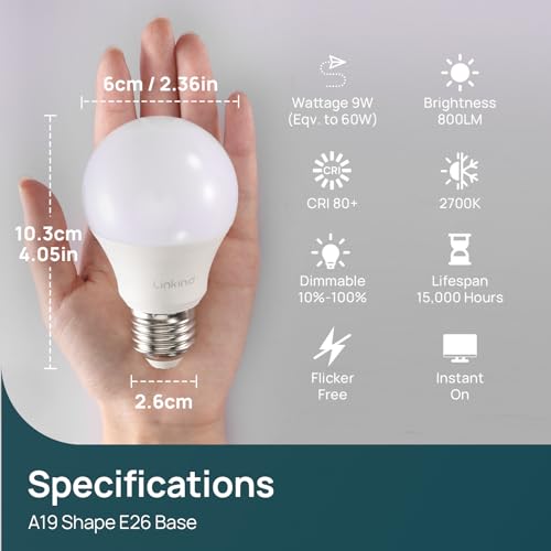 linkind a19 led light bulbs dimmable 60w equivalent energy efficient 9w 2700k 800 lumens e26 standard base lighting for bedroom living room home office 6 packs