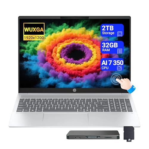 HP OmniBook 5 16�C���` WUXGA �^�b�`�X�N���[���m�[�g�p�\�R���AAMD Ryzen AI 7 350�A32GB LPDDR5X�A2TB�X�g���[�W(1TB SSD+1TB�h�b�L���O�X�e�[�V�����Z�b�g)�AAMD Radeon 860M�A�o�b