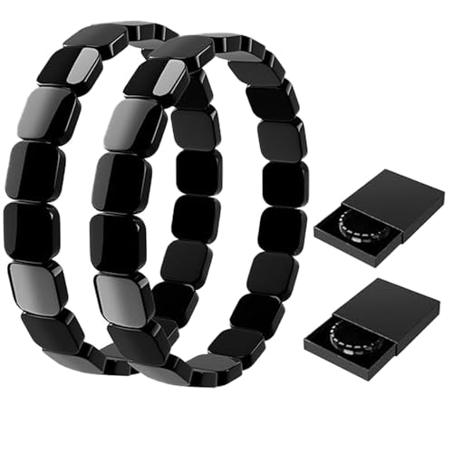 OuryTech Bracelet Hématite, Lot de 2 Bracelets en Pierre d'Hématite, Hématite Naturelle Design Masculin, Bijoux Énergétiques Cadeau pour Homme