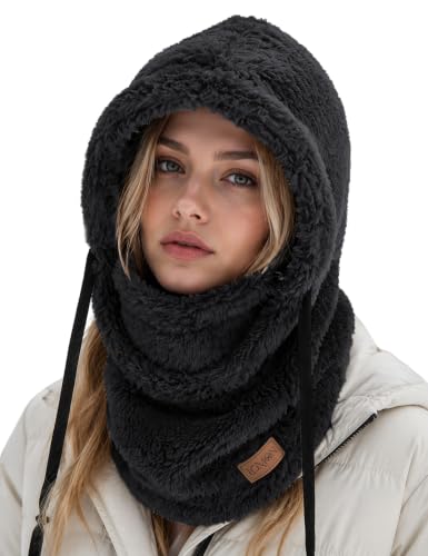 Image of LOMON Balaclava Ski Mask Sherpa Hood Fleece Winter Face Mask Warm Black