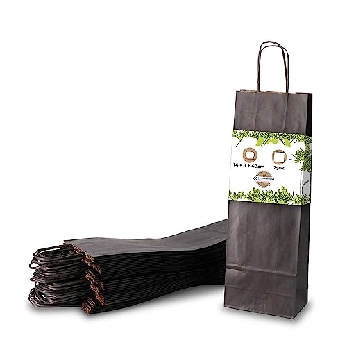 BIOZOYG Borsa per Bottiglie Sacchetti Regalo 250 pezzi 14 + 8 x 40 cm Nero - Sacchetti di Carta Borsa per Vino Compostabile Sostenibile - Confezione Regalo Liquore Rum