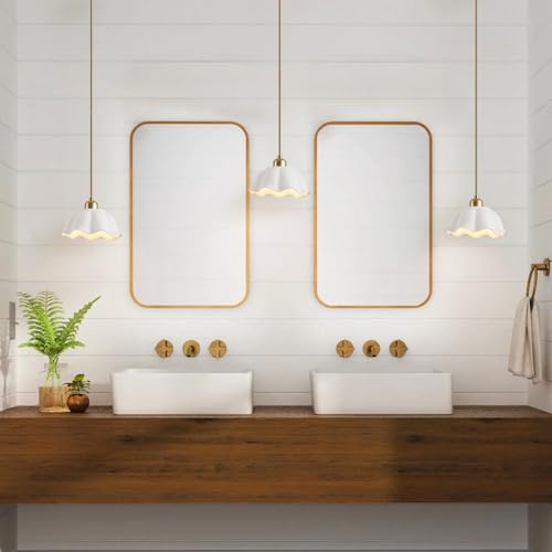 Image of Ceramic Pendant Light Set of 2 with Retro White Dome Lampshade Modern Ceiling Hanging Lamp Adjustable Nordic Mid Century Pendant Light for Kitchen Island Bedroom Restaurant