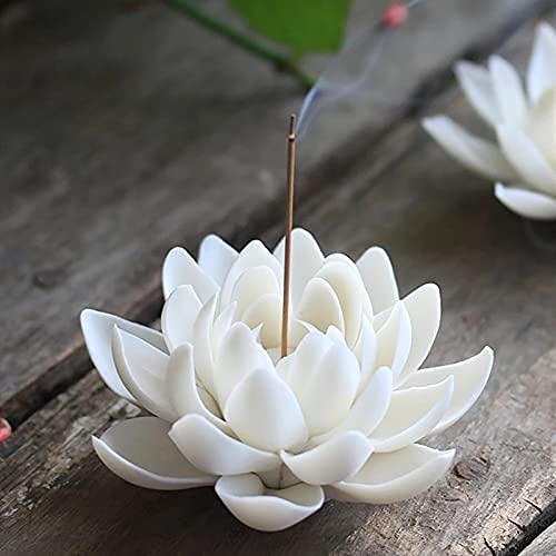 Keramik-Räucherstäbchenhalter mit weißem Lotus, Heimdekoration, Räucherstäbchenhalter, Aromatherapie-Räuchergefäß, Verwendung im Büro-Teehaus_voghion.com