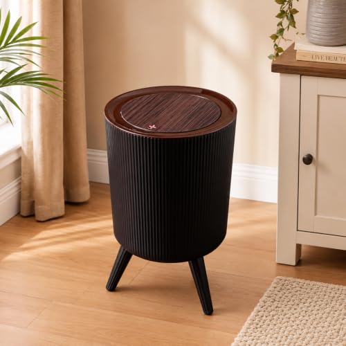 Image of House of Quirk Trash Can With Lid For Bathroom, 9 Liter Kitchen Dustbin Modern Office Trash Can With Legs, Slim Plastic Basket For Bathroom, Bedroom Round (Black)