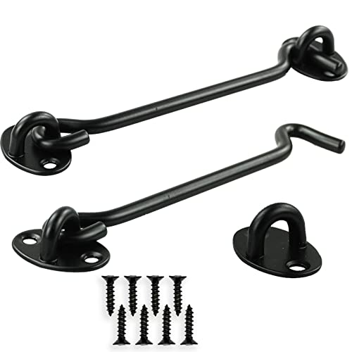 Lot de 2 crochets tempête avec œillet - En acier inoxydable - Pour porte basculante en bois, volets, portes de grange - Verrou - 8 vis de montage (15 cm)