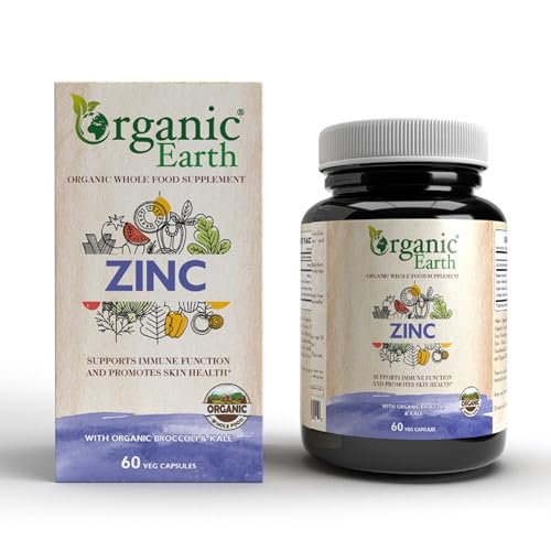 Organic Earth Plant Based Zinc 25 MG I Supports Immune Health Skin Health Reproductive Health and Wound Healing I Vegan Gluten Free Clean Nutrition I 60 Capsules