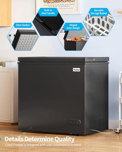 Image of TABU 12.0 Cubic Feet Chest Freezer, Large Freestanding Deep Freezer, Black | Compact, Top Opening, 7 Level Adjustable Thermostat & Removable Basket, Space-Saving, Low Noise (Black, 12.0 Cu.Ft.)