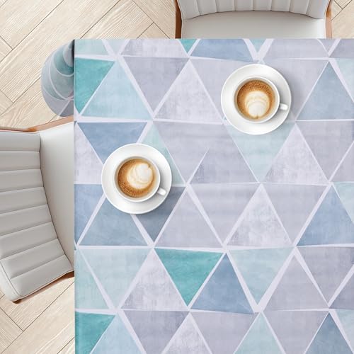 KP HOME Mantel Antimanchas de PVC Gris Azul Brillante 140x140 cm – Cuadrado, Impermeable, Vinilo para Hule Mesa Interior y Exterior, Fácil de Limpiar y Duradero, Estampado Encanto de Triángulos