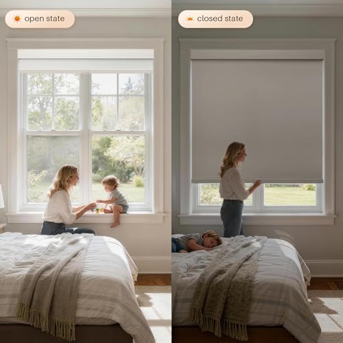 Image of Cordless Blackout Roller Shades, Free-Stop Window Shades Pull Down, Room Darkening Thermal Insulated Fabric Roller Blinds for Indoor Windows Bedroom Office (White, 39 inch W x 72 inch H)