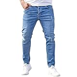 [Ｋａｙｉｙａｓｕ] デニムパンツ メンズ スキニージーンズ カーゴパンツ ストレッチ 大きいサイズ S-2XL ボタン付き コットン 春夏秋冬 カッコいい(L ブルー)