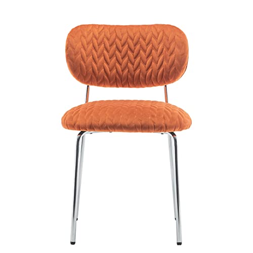 Seynar Velvet Tufted Dining Chair， Mid Century Modern Dining Chair Set Of 2， Leaf Grain Side Chair With Metal Leg Chair For Kitchen And Dining Room Living Room Coffee Bedroom (Orange) #TOP5