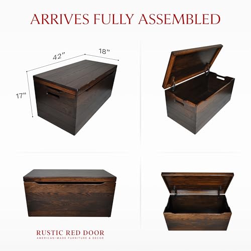 Image of Amish Made Wooden Storage Chest Trunk Box with Lid and Handles for Bedroom, Blanket, Clothes, Anti-Slam Hinges, Handmade, Rustic, Oak Wood, Asbury Stain, 42 inch