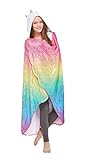 Justice Unicorn Hooded Blanket for Girls Rainbow Colors Soft Plush with 3D Features
