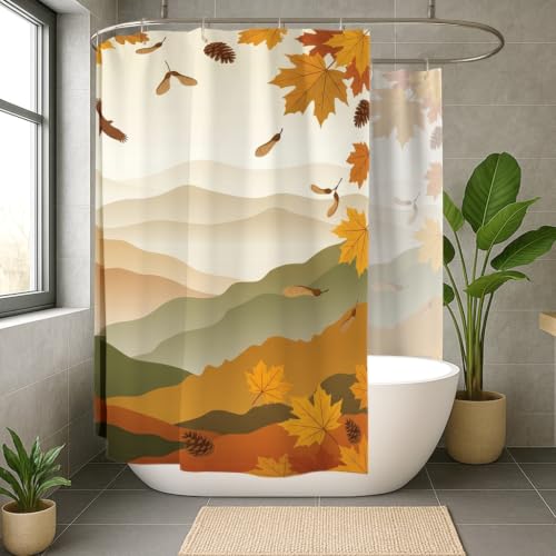 Rideau de bain imprimé feuilles rustiques lavable extra large - 3