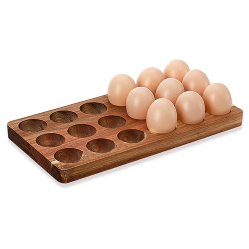 Acacia Wooden Egg Holder, Rustic Eggs Tray for 36, Countertop Farm Eggs Storage, Deviled Egg Plates, Kitchen or Refrigerator Organizer, Easy to Clean, Easter Decor (1)