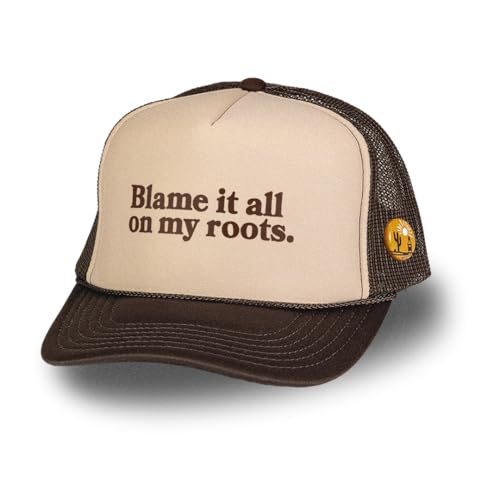 Image of Bottom Shelf Blame It All On My Roots Funny Foam Trucker Hat Unisex with Hat Pin