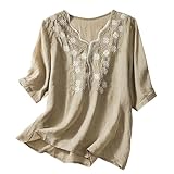 Camiseta Blanca Mujer Manga 3/4 Bohemia Oficina Suelta Camisa Clásico Boho Blusa De Superior Moda T-Shirt Casual Vacaciones Basica Vintage Informal Cuello Redondo tee Shirts