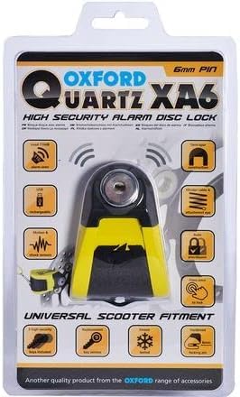 Oxford LK215 Quartz XA6 Alarma Candado de Disco (Pin de 6mm) USB Recargable., Amarillo Negro