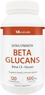 ML Naturals Extra Strength Beta Glucans 500 mg 120 Vegetable Capsules. Beta-1,3 - Glucan, Healthy Immune Support, NSF Certified & cGMP- Compliant Facility
