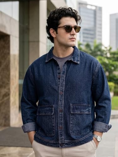 Image of Urbano Plus Men's Relaxed Fit Full Sleeve Utility Denim Jacket