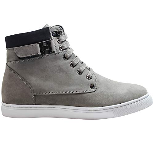 CALTO Men's Invisible Height Increasing Elevator Shoes - Grey Nubuck Leather Lace-up Fashion Sneakers - 2.6 Inches Taller - T53120 - Size 10 D(M) US3