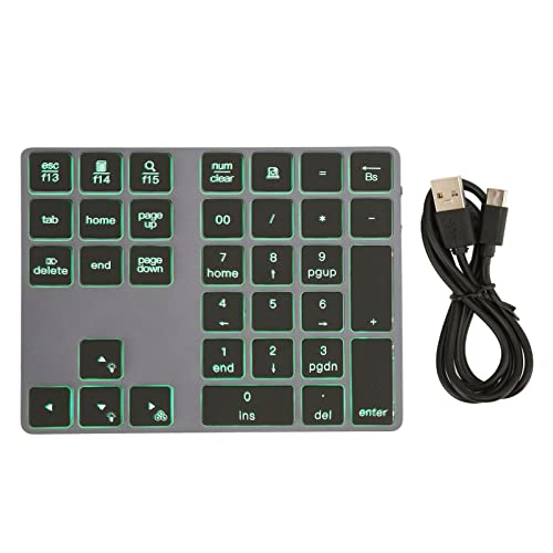 Gigicial BT Nummernblock, tragbar, 34 Tasten, Legierung, Ziffernblock mit 7-Farbiger, hintergrundbeleuchteter, wiederaufladbarer Ziffernblock-Tastatur für Laptop, PC, Desktop