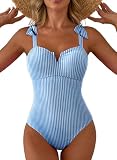Aleumdr Women One Piece Swimsuit Color Block Swimwear Blue Large