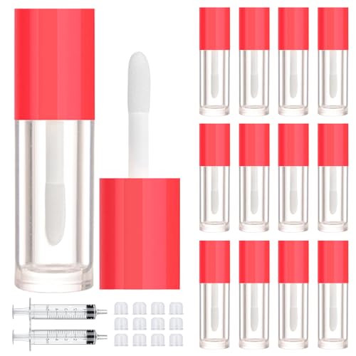DupakSYS 12 PCS 2.5ml Red Empty Lip Gloss Tubes with Wand for Lipgloss