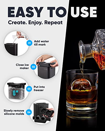 Berlinzo Additional Silicone Ice Mold - For Premium Clear Maker - Large Whiskey Ice Maker - Available Cavity 2 Balls, Cubes, Diamonds, Roses, Skulls - Only Silicone Molds, Ice Maker Not Included #TOP4