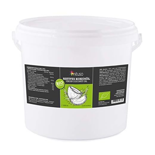aceite de coco orgánico mituso, nativo, 1 paquete (1 x 5L) en un cubo