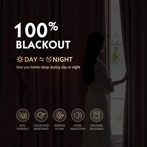 Image of FMFUNCTEX 100% Blackout Curtains for Bedroom, Blush Pink Curtains 63 Inch Length Textured Thermal Insulated Curtains for Girls Room Drapes, Black Out Drapery Grommet Living Room Darkening 2 Panels