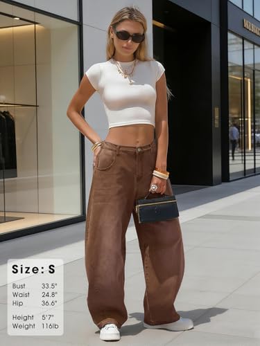 Image of EXLURA Womens Barrel Jeans Wide Leg Y2K Boyfriend Denim Pants Hip Hop Vintage Baggy Jeans Cotton Mid-Low Elastic Waist Pants