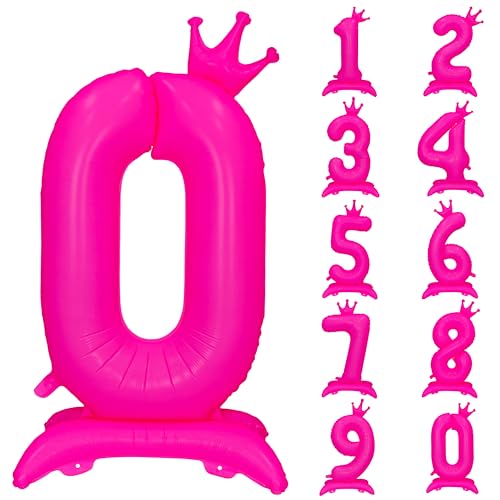 Fluorescent Pink Crown Number 0 Foil Balloon Neon Glow In The Dark Balloon