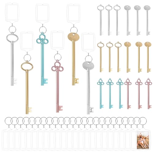 QGGTQG Gel Pens Key Pens 24 Vintage Key Gel Pens with 24 Photo Key Rings Acrylic Picture Pendant School Farewell Gift Key Shape Gel Pens Creative Gel Pens