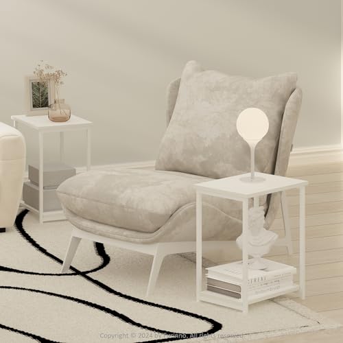 Image of Furinno Simplistic Side Table Set of 2, 2-Tier Modern Metal Frame End Table with Open Shelf, Night Stand, Bedside Table, Easy Assembly, for Living Room, Bedroom, White