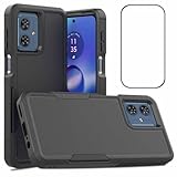 Niopiee for Moto G54 Case Dual Layer Hard Shockproof Protective Case with Tempered Glass Screen Protector Heavy Duty Hybrid Full Body Anti-Scratch Anti-Slip Phone Cover Black