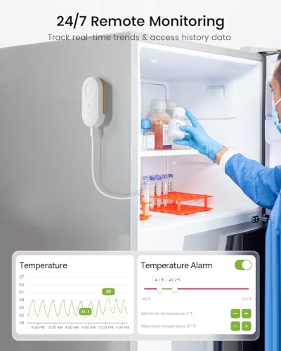 Image of MOCREO WiFi Refrigerator Thermometer, Remote Email & App Alert, 2 Years Data Export, 1 Smart Temperature Sensor Frezzer Alarm with Digital Monitor Hub for Home, Kitchen, Fridge