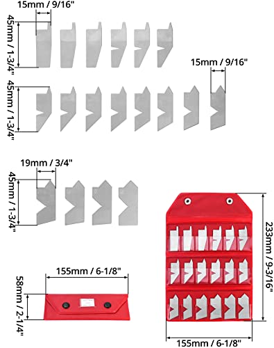 Qwork Stainless Steel Angle Gauge Set, 18 Piece Radius Gauge Set #TOP3