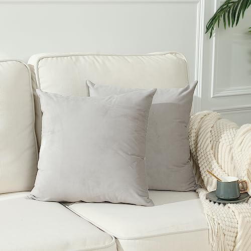 Stellhome Lot de 2 housses de coussin carrées en velours super doux pour lit, canapé, banc, 40 x 40 cm, gris argenté