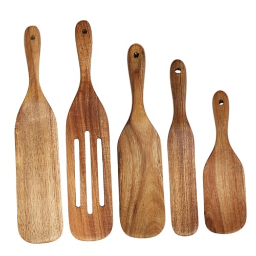 Ustensiles cuisine bois drainant l'eau Zerodeko spatules suspendables marron