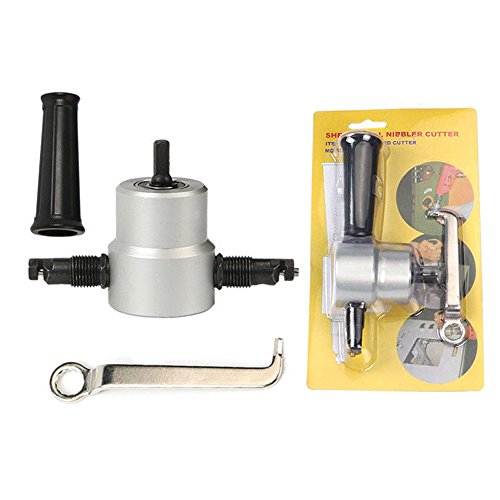 Multipurpose Double Head Sheet Metal Nibbler Saw Cutter by OSOF Cutting Tool Electric Power Drill Attachment Fits Iron, Stainless Steel, Aluminum, Plastic, Plywood Plate and More