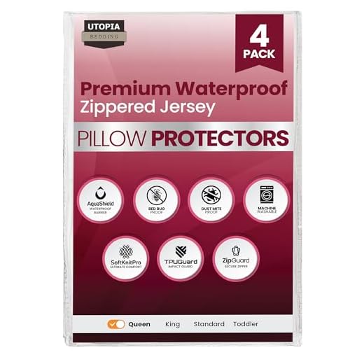 Utopia Bedding Waterproof Zippered Pillow Encasement – Pillow Protectors Jersey - 20 x 28 Inches - (Pack of 4, Queen, White)